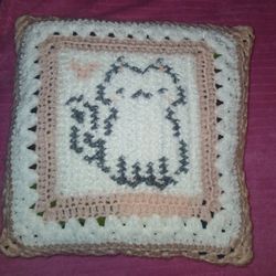 Crochet Handmade Cat Pillow.