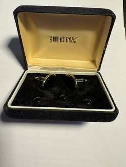 Vintage SWANK Cufflinds & Tuxedo Studs Set Black Oval Original Box 5(contact info removed)/30