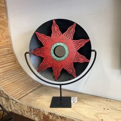 Articulating Red Sun Metal Disc Sculpture