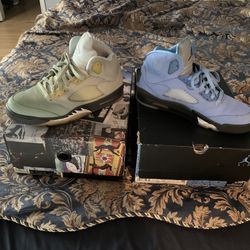 Air Jordan #5’s  Olive Green And Baby Blue 