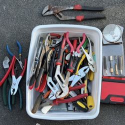 Large Pliers Hand Tool Lot Craftsman ChannelLock Wire Cutters Tape Measure Mixed