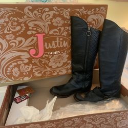 Justin Leather Riding Boots - Ladies Size 8 Black