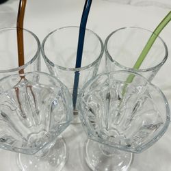 3 coffee mug with glass straws and 2 ice-cream cup