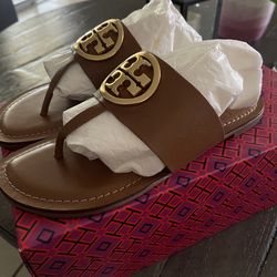 New Tory Burch Benton Band Calf Leather Flat Thong Sandals
