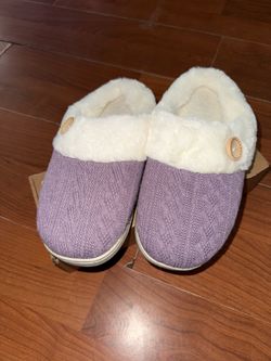 Womens Slipper Warm Comfy Memory Foam House Slippers Knitted Shoes Faux Fur Lined Anti-Skid Rubber Sole Bedroom Cozy Indoor Outdoor Slippers
