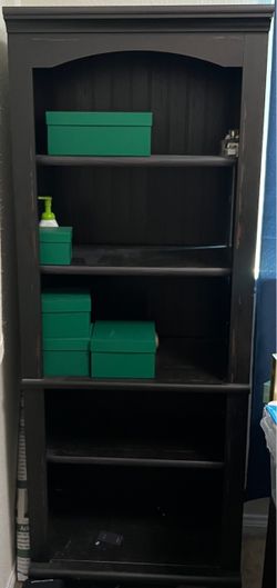 Dark Wood Bookcase with Arched Back Panel