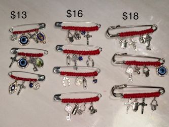 Safety Pins with Evil Eye and protection Charms