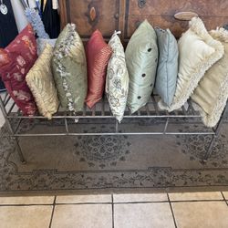 Wrought Iron Bench in Silver Gray(all pillows included)