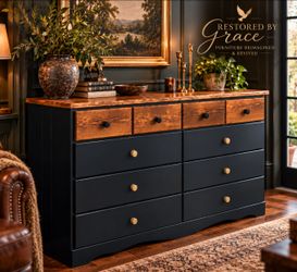 Lovingly refinished Custom 10-Drawer Dresser | Burnt Walnut & Caviar Finish