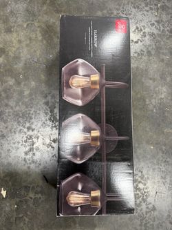 Globe Electric 51853 3-Light Vanity Light, Dark Bronze, Antique Brass Accents, Clear Glass Shade, Beauty Room Accessories, Bathroom Lights Over Mirror