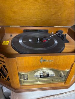 Vintage record player. CD player and radio