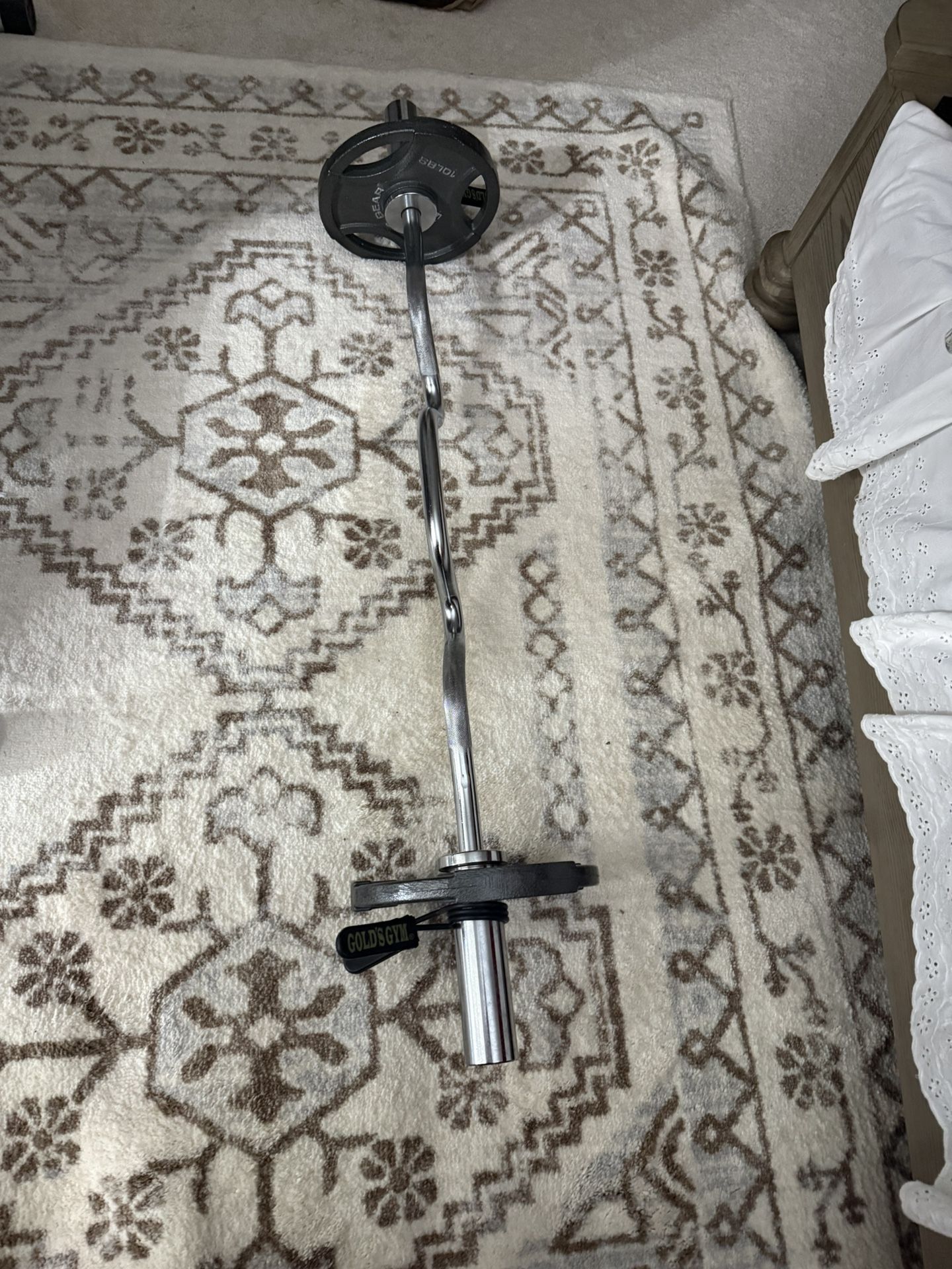 Cast Iron Standard Weight Plates Including 5FT Standard Barbell with Locks, 10 Pound Set.