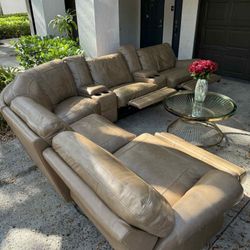 High-End Beige Camel Leather Recliner Set – $1,900 (Excellent Condition) – Same-Day Delivery Available