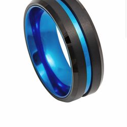LIKE NEW BLUE & BLACK TUNGSTEN SIZE 7 UNISEX RING $70 RETAIL