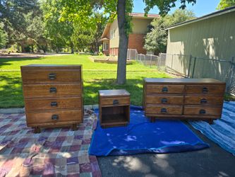 Vintage 3-Piece Bedroom Set - Tall Dresser, Long Dresser, and Nightstand