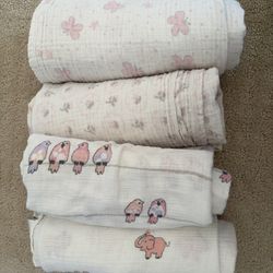 aden + anais Muslin Swaddle Blankets - Pink & Gray Girl Patterns - 4-Pack 