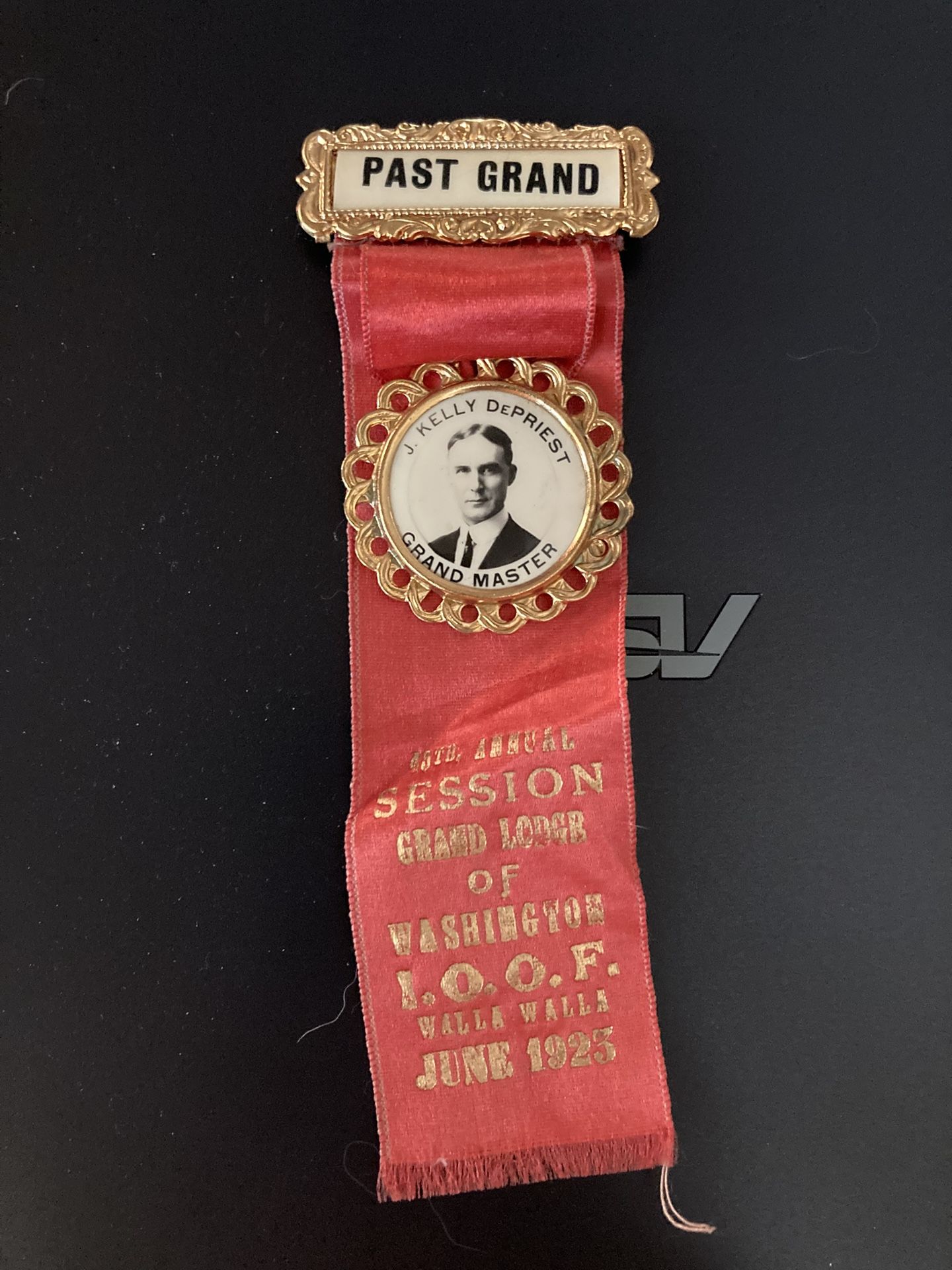 Vintage 1923 Washington Past Grand Lodge Master Ribbon J.Kelly Depriest I.O.O.F Walla Walla