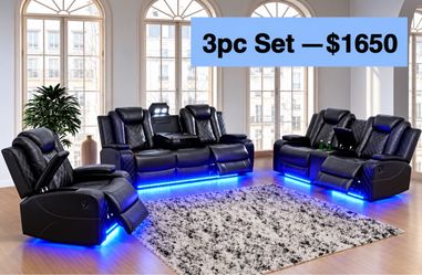 💥FREE DELIVERY💥Brand New POWER, LED, USB 3PC Reclining Sofa Loveseat Chair Set