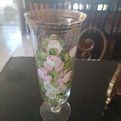 Hand Painted Flower Vase. Vintage.