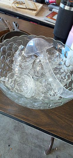 Glass Punch Bowl Set with Cups and Ladle