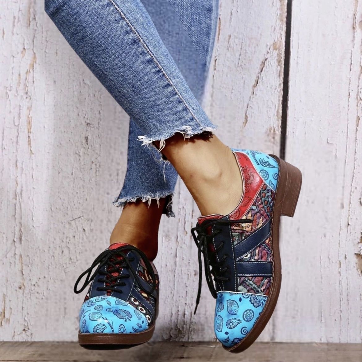 New Allover Graphic Lace-up Front Oxfords Shoes - Women’s Size 6 (EU 36)