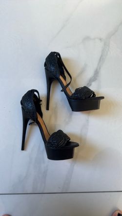 Black Woven Platform Stiletto Heels L.A.M.B.