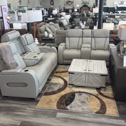 Power Leather Reclining Sofa Loveseat 