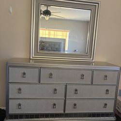 Bed, Dresser With Mirror And Nightstand