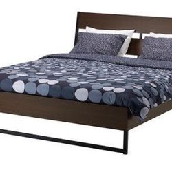 Ikea Trysil Brown Full Bed Frame w/ Lonset Slatted Bed Base