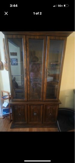 vintage cherry wood china hutch
