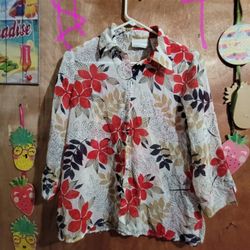 Red And Black Beige Flowered  Shirt