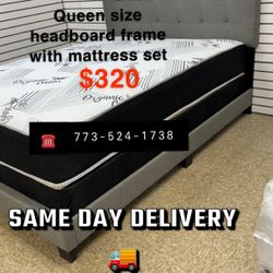 Queen size bed frame headboard with mattress set included