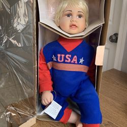 Vintage  Dreams And Treasures Premium Edition Mathew Doll 20” Boy Usa Jumpsuit 