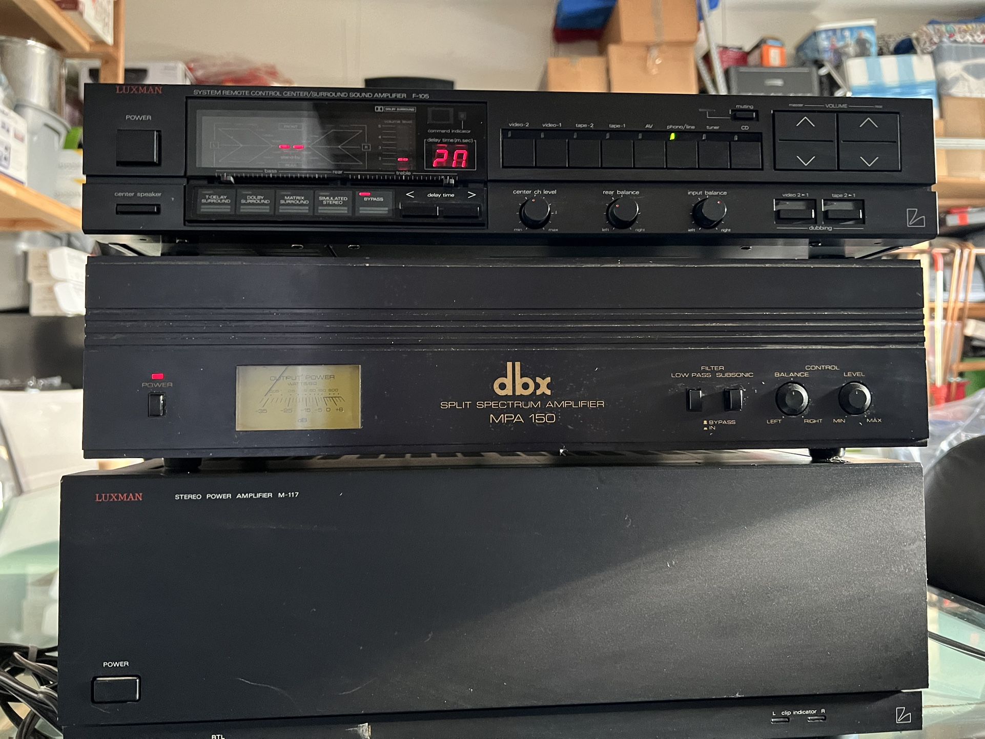 Luxman M-117 Power Amplifier And DBX Split Spectrum Amplifier MPA 150, Original, Working Condition, Made In Japan