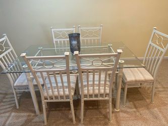 White Metal & Glass Dining Table and Bar Console / Wine Rack