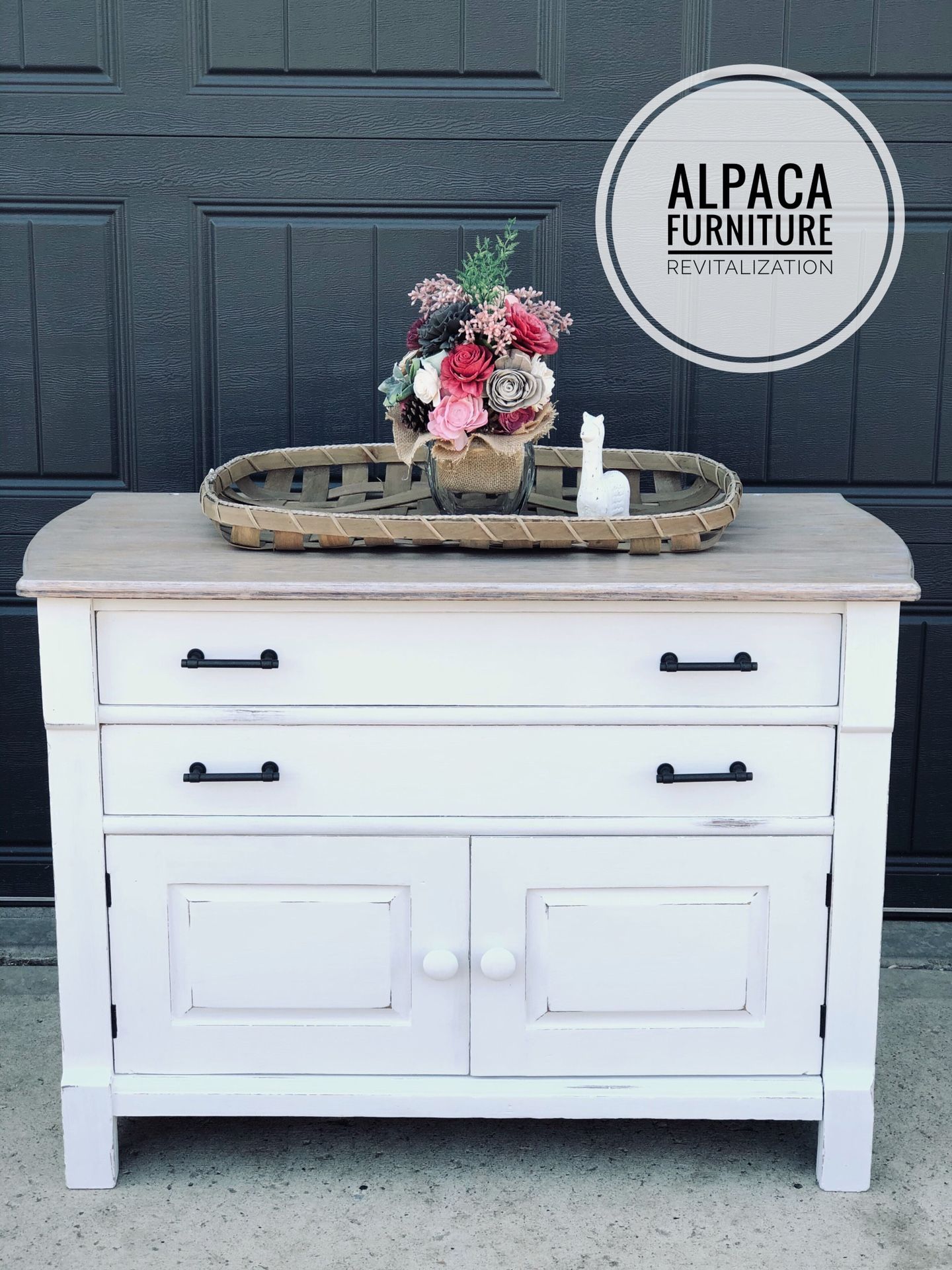 Farmhouse Antique Refinished Cabinet Washstand