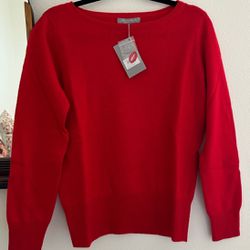 NWT Neiman Marcus Red Cashmere Sweater Womens Size L