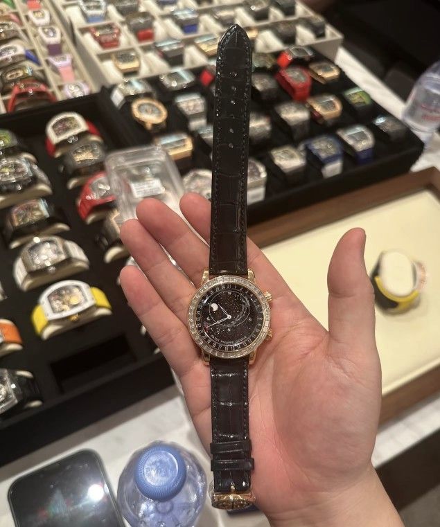 Timepiece Series Automatic Mechanical Movement Starry Sky Diamond Men's Watch Swiss Watch 44mm Black Dial 18K Rose Gold Case Alligator Leather Strap
