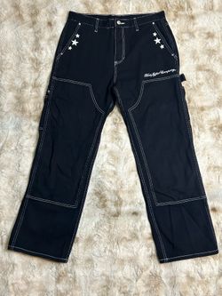 Black Cargo Pants - Star Detail - White stitching