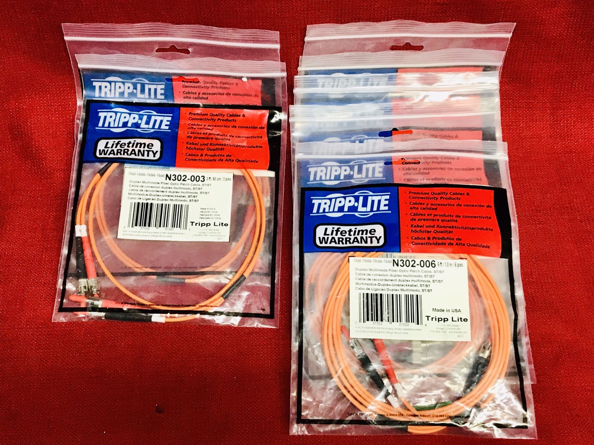 7 NEW TRIPP LITE ST ST Duplex Multimode Fiber Optic Patch Cables (2)3’ (5)6’