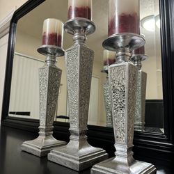 Pillar Candle Holders Stocks Silver Shines Glamour Decor, Living Room, Bedroom, Dining Room,
