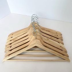 Batch of 8 Light Natural Wood Clothes Hangers