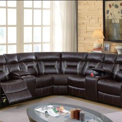 Brand New Brown Leather Gel Reclining Sectional Sofa