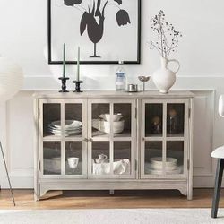 47" Solid Wood Farmhouse Buffet Cabinet with 3 Doors-Set of 2, Vintage Coffee Bar & Storage Cabinets for Kitchen, Dining Room or Living Room
