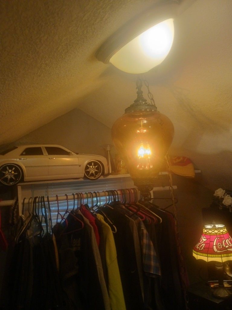 Amber Glass 18.5 Diamond Optical Hanging Swag Pendant Lamp With Pool Chain Works