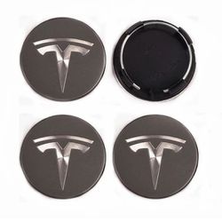 SET OF 4 Tesla Grey 56mm Center Hub Caps for Model 3, X, S