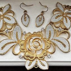 Gold Floral Necklace and Earring Set