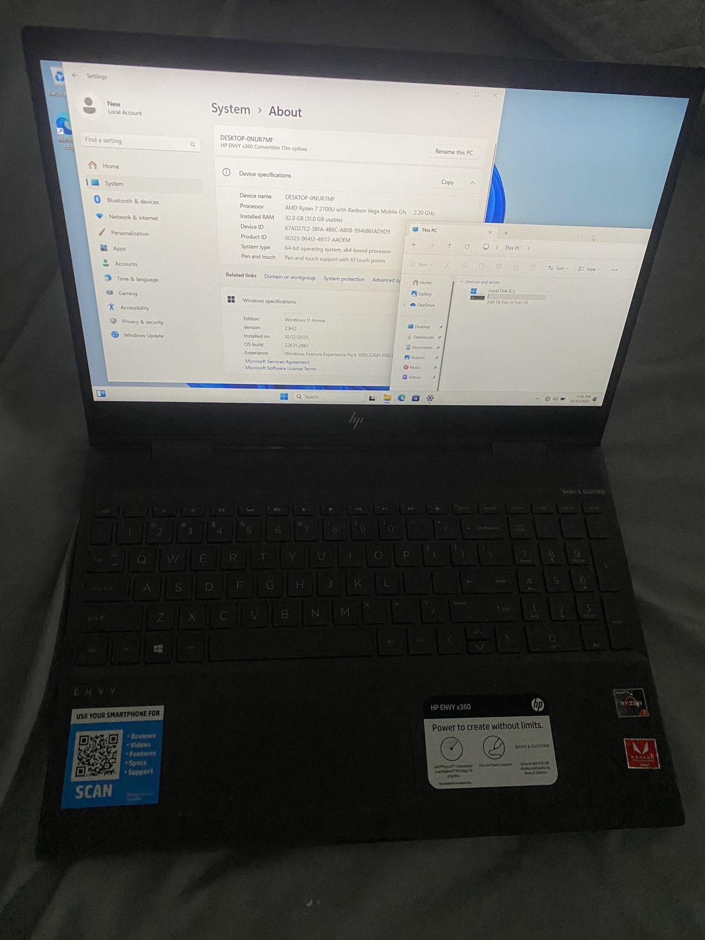 HP Envy x360 Convertible Ryzen 7 32g Ram 4TB M2