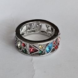 LADIES NEW FASHION BEZEL GEMSTONE WIDE ETERNITY BAND NEW SIZE 7 RING