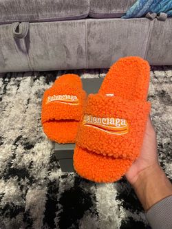 Balenciaga Orange fur slides